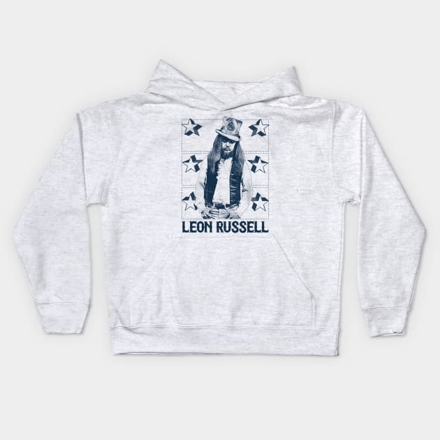 Leon Russell / Retro Vintage Faded Look Fan Art Design Kids Hoodie by DankFutura